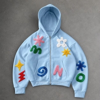Sweat-shirts en molleton de coton OEM 480 g/m² avec impression en relief personnalisée bleu marine brillante, broderie chenille et impression sérigraphiée délavée à l'acide