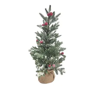 Süslemeleri için kar ile 42cm noel Mini ağacı masa ağacı akın ağacı kırmızı çam meyve kesimler