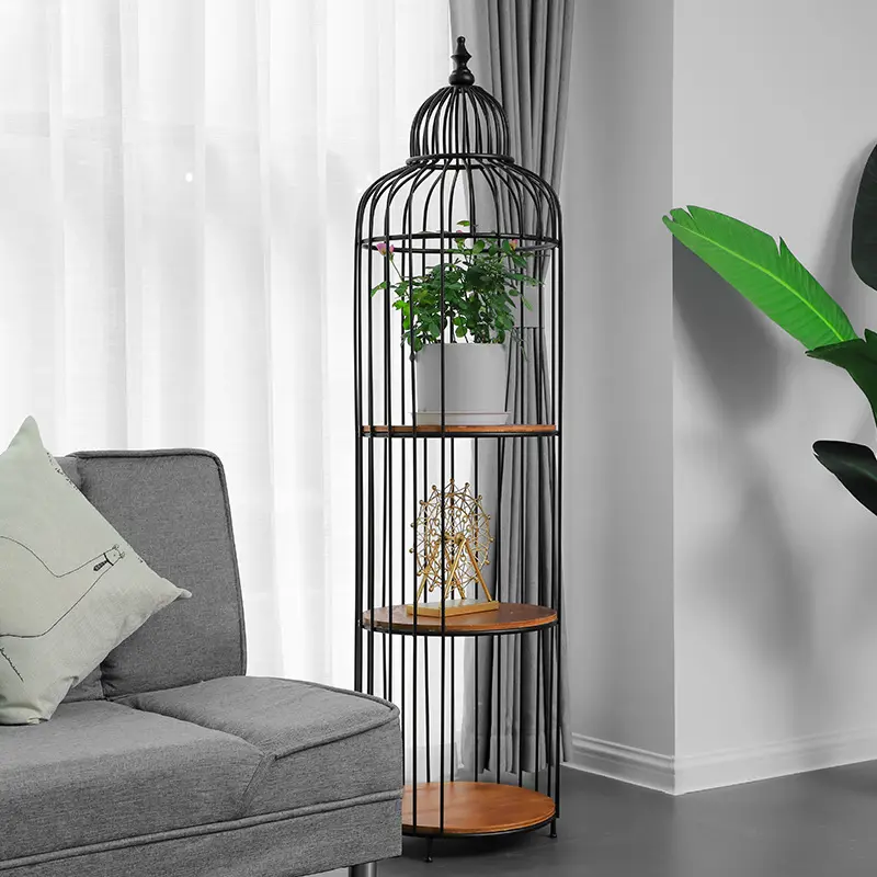 Cage à oiseaux en fer forgé noir, 1 pièce, décoration de jardin, présentoir métallique, support pour plantes à fleurs, intérieur, extérieur