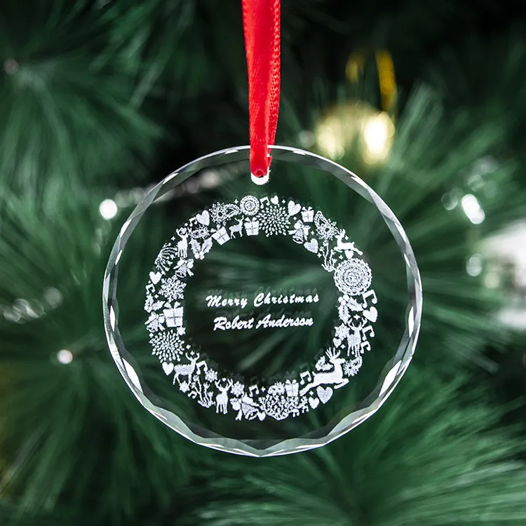 Pujiang गर्म बेच क्रिसमस के गहने ग्लास लटकन व्यक्तिगत कस्टम नाम k9 क्रिस्टल के साथ क्रिसमस के गहने