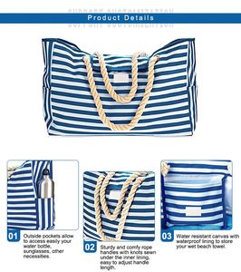 Custom Llogo Shopping Cotton Handle Reusable Canvas Grocery Bag Shopping Extra Large Stripe Beach Tote - Product Image 3