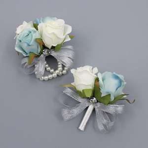 Ev balo gül Corsages yaka çiceği seti bilek çiçek gerçek dokunmatik çiçekler için parti balo dans düğün dantel yay ile - Product Image 1