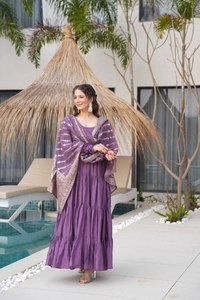 Romansilk Chanderi tela Anarkali traje Dupatta conjunto aspecto fresco para los próximos festivales bodas estilo cómodo para Indio - Product Image 5