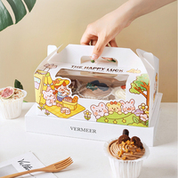 Boîtes d'emballage portables pour cupcakes, design mignon de dessin animé, contenants de boulangerie adaptés pour l'emballage de cadeaux de desserts de festival
