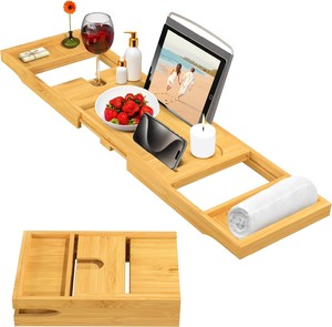 Plateau de <span class=keywords><strong>baignoire</strong></span> <span class=keywords><strong>pliable</strong></span> en bois de bambou avec plateaux de table de bain couleur et taille personnalisables naturel fait à la main - Product Image 6