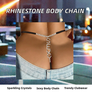 Chaîne de corps en strass et cristal tendance, bijoux sexy pour femmes, cadeau pour mariage, fiançailles, anniversaire, fête, en alliage de zinc plaqué argent - Product Image 2