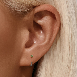 Boucles d'oreilles créoles en argent sterling S925 pour femmes avec agate mousse naturelle - Product Image 5