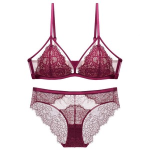 Wholesale Women's Red Lace Bra and Panty <b>Set</b> Breathable Wire Free <b>Sexy</b> Bra <b>Set</b> Romantic See Through Intimates <b>Set</b> OEM ODM - Product Image 5