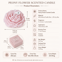 Bougie parfumée à la pivoine en gros, en paraffine raffinée et cire de soja, bougie décorative florale, cadeau, emballage personnalisé