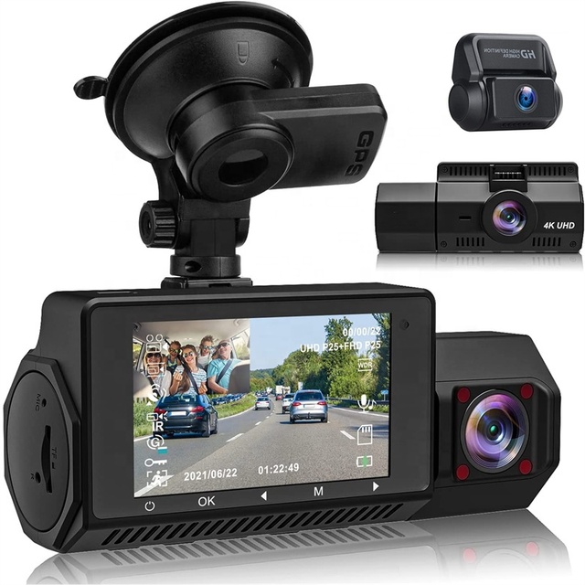 4K GPS Vehicle Blackbox DVR without Wifi Dual Camera Dash Cam Recorder Full HD 1080p Front Channels Video Recorder in Black