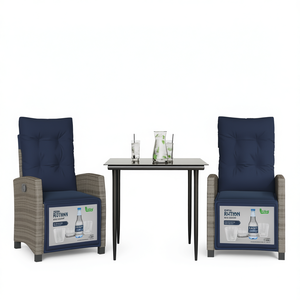 Conjunto de Comedor de Patio de Ratán Sintético Gris con Cojines, Muebles de Jardín de 2 Plazas, Estilo Contemporáneo para Exteriores - Product Image 1