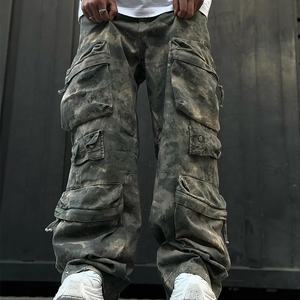 Özel ağır 500 Gsm % 100% pamuk erkek Camo Sweatpants yüksek bel Baggy kargo pantolon rahat tarzı - Product Image 2