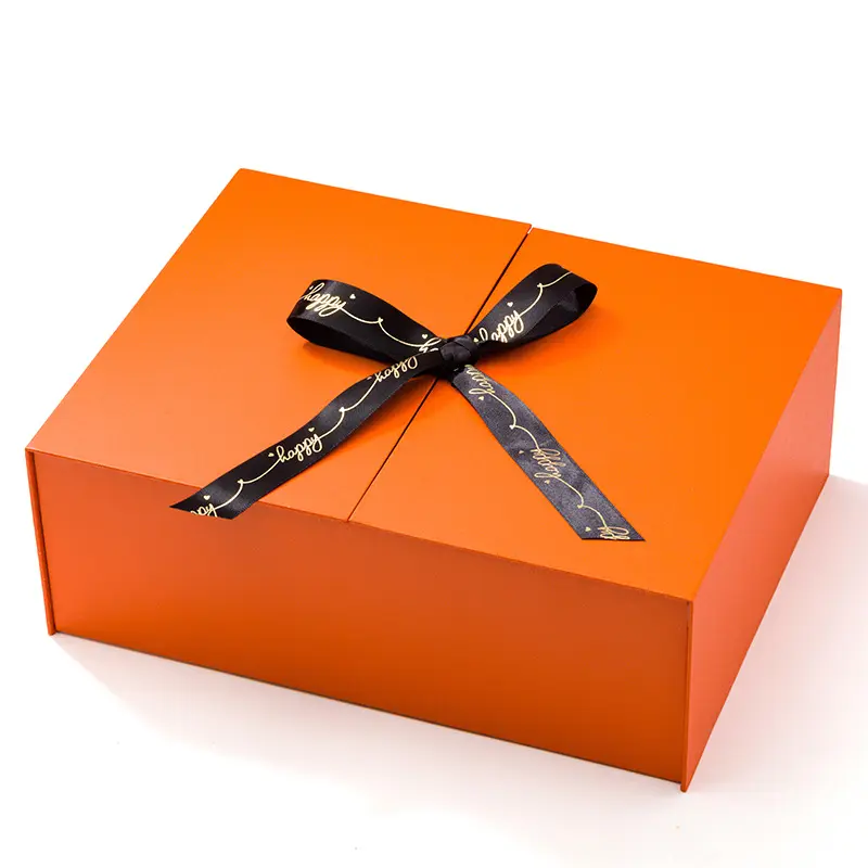 Groothandel Oranje Gift Box Custom Wedding Dubbele Deur Opening Doos Cosmetische Parfum Verpakking Geschenkdoos Met Lint Paperboard Gratis