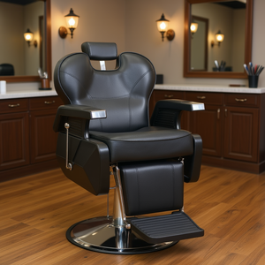 Fauteuil de barbier en similicuir noir, métal, hydraulique, rotatif, repose-pieds réglable, mobilier de salon, usage commercial - Product Image 2