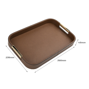 Ensemble de plateaux de service en bois, plateau en bois à motif croisé en cuir Pana - Ensemble de plateaux de rangement, plateau à thé et à café, décoration d'intérieur, design personnalisé - Product Image 4