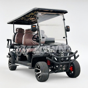 Carrito de Golf Extendido de 6 Plazas en Negro Brillante con Techo Retráctil y Asientos de Cuero Marrón de Lujo, Vehículo para Recorridos en Resorts - Product Image 2