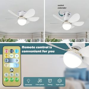 Renkli bıçaklar soket tavan vantilatörleri uzaktan kumanda ile E26 E27 ışık seviyesi ayarlanabilir ampul bodrum garaj küçük oda için fanlar ile - Product Image 2