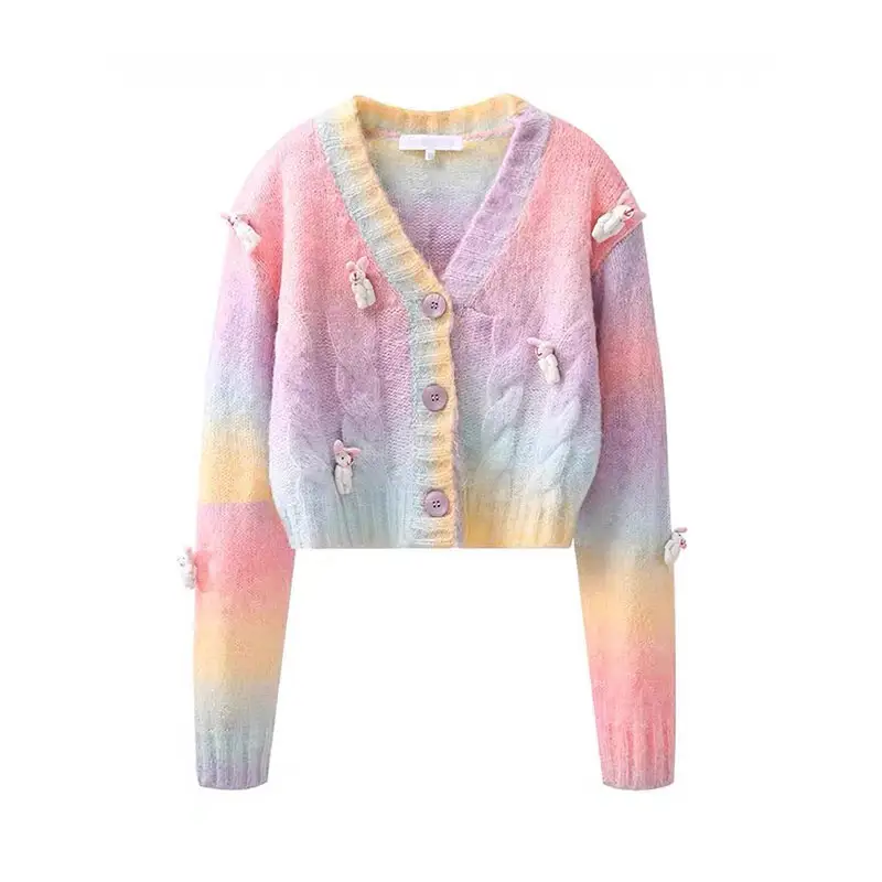 Personalizzato popolare scacchiera 3D fiore di rosa cardigan fatti a mano maglieria maglioni lavorati a maglia invernali