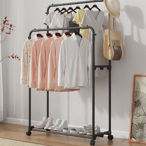 Porte-vêtements multifonctionnel à double tringle avec roulettes, étagère de rangement portable, support à roulettes pour chambre et buanderie - Product Image 5
