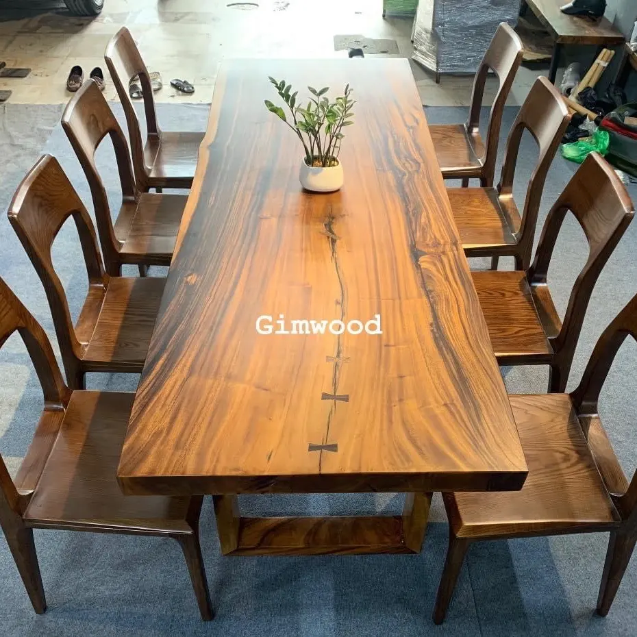 10 SEATERS SOLID WOOD DINING TABLE SLAB/ LIVE EDGE TABLE TOP WITH CHEAPEST PRICE FROM VIETNAM FACTORY WHATSAPP +84 373635126