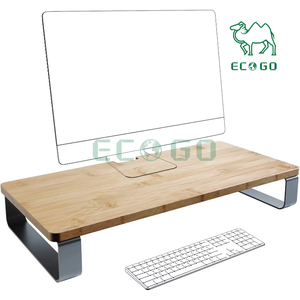 Natural Bamboo Laptop Notebook Monitor <b>Stand</b> Metal Legs <b>Screen</b> Riser <b>Desk</b> Wood Computer Holder - Product Image 1