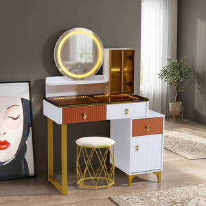Modern <b>Makeup</b> <b>Vanity</b> Table With Lighted Mirror Storage Desk For Bedroom Furniture - Product Image 3