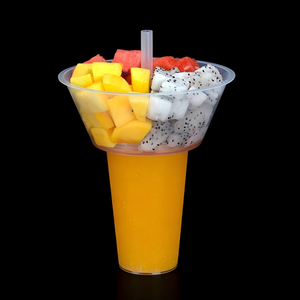 Wegwerp snack- en drinkbeker van kunststof, 700ml, 2-in-1, met rietje en bakje voor gefrituurde kip en afhaalmaaltijden - Product Image 6