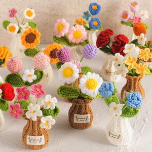 Jarrón de Tulipanes Tejido a Mano Personalizado, Decoración de Escritorio, Flor Artificial de Hilo, Cerámica, Adorno de Flor Eterna, Flor de Ganchillo - Product Image 4