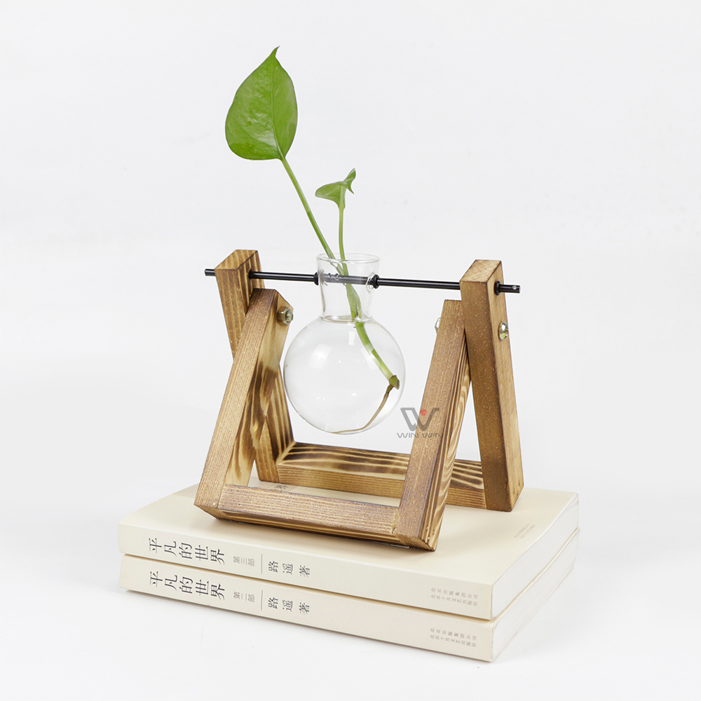 Стеклянная плантаторная станция, Настольная Ваза, Террариум для растений с деревянной подставкой, стеклянная пробирка, ваза для цветов и бутонов