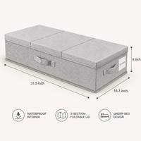Boîte de rangement pour sous le lit, 31,5x15,7x6 pouces, intérieur imperméable, 3 sections, couvercle pliable, organisateur de vêtements, gain de place