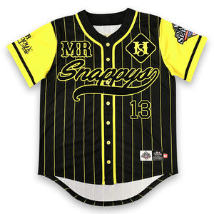 Ropa deportiva retro al por mayor camisa de béisbol de rayas negras y amarillas clásica diseño de camisa de uniforme de béisbol personalizado - Product Image 2