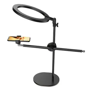Supporto per Telefono con Luce LED ad Anello per Selfie, Accessori per Telefoni da Scrivania, per Riprese dall'Alto, Prodotti, Live Streaming e Zoom con Base Rotonda - Product Image 1