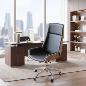 Vantervi Modern High Back Ergonomic PU <strong>Leather</strong> Executive Office <strong>Chair</strong> With Wheels Adjustable Height Black - Product Image 2