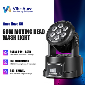 Projecteur de scène à tête mobile LED Vibe Aura 7x8W RGBW 4-en-1 avec stroboscope et DMX 9/14 canaux, durée de vie de la lampe 50000h pour clubs - Product Image 2