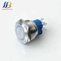 Interrupteur électronique à bouton-poussoir plat en acier inoxydable de 25 mm, étanche IP67, symbole d'alimentation 3V/24V DC, LED éclairée, 2NO2NC DPDT
