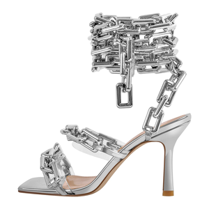 <span class=keywords><strong>Scarpe</strong></span> da sera da donna <span class=keywords><strong>con</strong></span> <span class=keywords><strong>tacco</strong></span> alto decorate <span class=keywords><strong>con</strong></span> catena da donna <span class=keywords><strong>con</strong></span> cinturino trasparente - Product Image 6