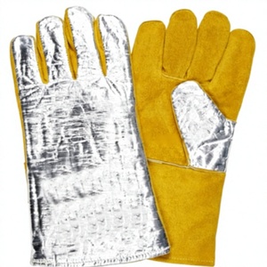 ถุงมือหนังวัวกันความร้อนสีเหลือง ยาวถึงข้อมือ ฝ่ามือสีเงิน หนังแท้ สำหรับเชื่อมทิกอาร์กอน - Product Image 1