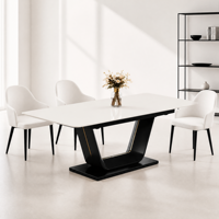 Table à manger moderne de luxe en pierre frittée avec pieds en fer en forme de U et plateau en verre composite pour l'ameublement de la maison