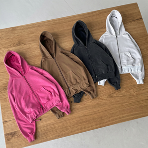Sweat-shirts à capuche personnalisés brodés effet vieilli, en coton épais uni, coupe oversize, style streetwear vintage délavé à l'acide, anti-boulochage pour homme - Product Image 2