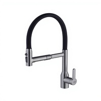 Robinet de cuisine moderne à douchette extractible à arc haut avec cartouche céramique, corps en laiton, poignée en alliage de zinc, flexible de 60 cm pour usage hôtelier