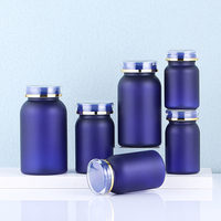 Bouteille en plastique de récipients vides de médicaments de pharmacie d'emballage fait sur commande d'ANIMAL FAMILIER mat bleu avec le chapeau