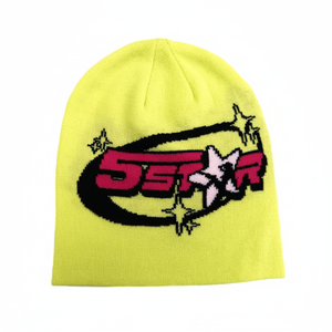 Bonnets jaunes unisexes personnalisés avec broderie à la main Bonnet en tricot jacquard Taille unique pour l'hiver Chapeau chaud de rue avec logo - Product Image 1