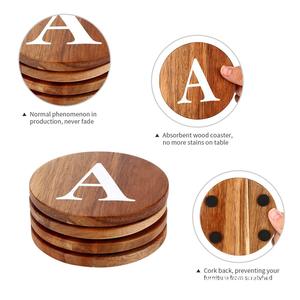 Posavasos redondo de madera con la letra B, tapete aislante del calor para tazas de té y café, uso doméstico - Product Image 2