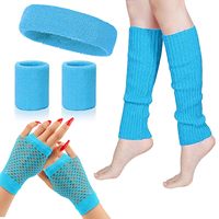 Ensemble d'accessoires de danse bleus des années 80, gants sans doigts, chauffe-jambes, accessoires de costume de fête et de sport unisexes