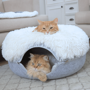 Nido per gatti con ciambella in feltro per animali domestici può essere staccabile un <span class=keywords><strong>tunnel</strong></span> con cerniera semi chiuso per gatti con pile per tenere al caldo un allevamento di peluche di lusso - Product Image 2