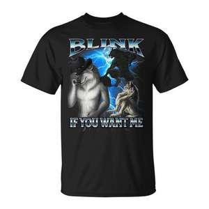 Camiseta promocional negra con meme de Alpha Wolf Blink If You Want Me - Product Image 1