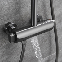 Ensemble de douche thermostatique apparent 3-en-1 avec pommeau cascade, finition bronze canon, pour salle de bain et hôtel