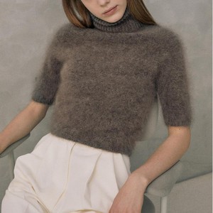 Usine personnalisé hiver brossé laine cachemire <span class=keywords><strong>pull</strong></span> qualité à <span class=keywords><strong>manches</strong></span> <span class=keywords><strong>courtes</strong></span> femmes <span class=keywords><strong>pull</strong></span> floue Angora Mohair <span class=keywords><strong>pull</strong></span> pour les femmes - Product Image 2