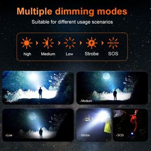 WOSEN 5 Modos Pantalla Digital de Potencia Zoom Telescópico Usb Recargable Aleación de Aluminio Blanco Led Antorchas Luces Linterna Táctica - Product Image 3