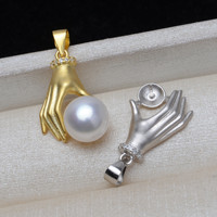 Support de pendentif en argent S925 plaqué, motif Main de Bouddha, pour perles de 7-8 mm, accessoires de fabrication de bijoux DIY pour femmes, plateau vide